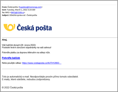 Ukázka podvodného emailu