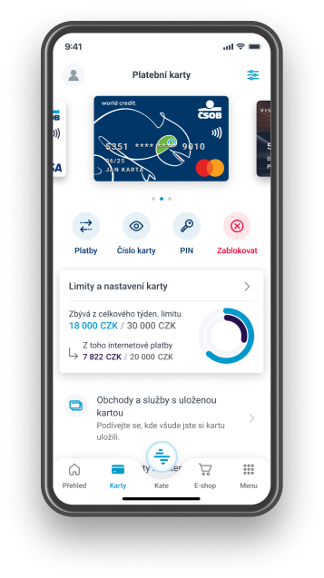 ČSOB Smart nová sekce karty