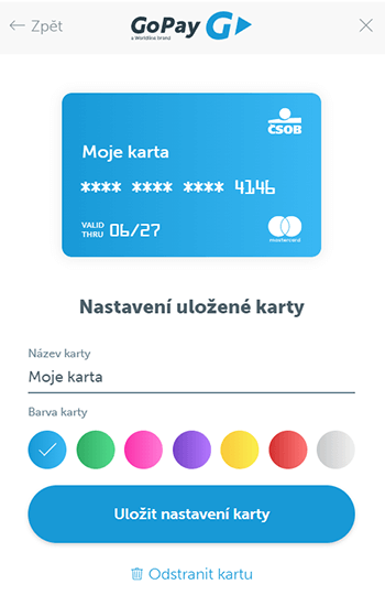 odstranit uloženou kartu