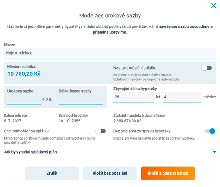 Kalkulačka modelace sazby